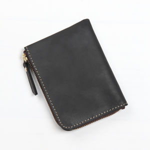 Retro Style Genuine Leather Mens Mini Wallet Top Layer Horsehide Zipper Card Holder Cash Purse Handmade Craft