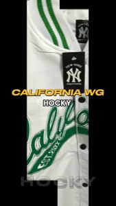 HOCKY Jaket Baseball Varsity Bomber Premium Kombinasi 2 Warna Hijau Putih Full Bordir California Series Terbaru
