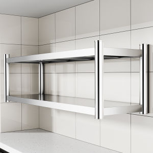 BW | Stainless Steel Wall Mounted Microwave Rack Kitchen Storage Shelf Multi Functional Free Standing Bracket Modern Simple Style