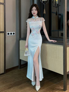 ชุดกี่เพ้าปักลาย 2025 ชุดทำงานสปาเท้าเซ็กซี่กระโปรงยาวขาดสูง ชุดราตรีสีสันสดใส ชุดกี่เพ้าปักลาย