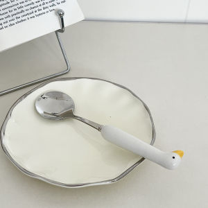 น่ารัก เซรามิค Cat Paw สแตนเลสช้อนส้อมชุดอุปกรณ์รับประทานอาหาร High Aesthetic Value Big Goose < Ne2> Handle Home Use