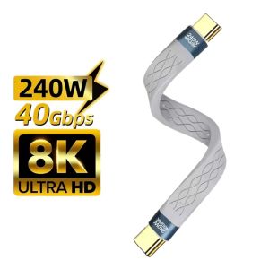 240W Fast-Charging Type-C Short Flat Soft Cable Dual Ended Data Cable 8K HD Video Transfer 40Gbps For Samsung Huawei Xiaomi