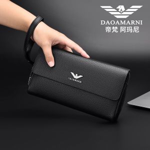 Luxury Genuine Leather Mens Clutch Bag Top Layer Cowhide Handbag with Password Lock Trendy Business Casual Small Size