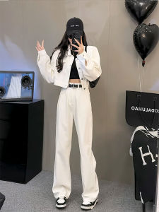 Retro Denim Jacket Short Womens Two-Piece Set White Cotton Spring Fashion Outfit Korean Design Sensation Elegant Style