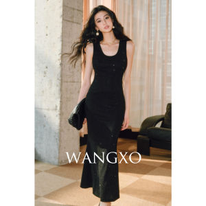 WANGXO | Đầm Tùng Cá Hổ Lấp Lánh Có Pha Lê Không Tay