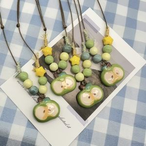 Jingdezhen Ceramic Sweet Apple Fresh Dopaamine Bead Necklace White Clavicle Highlighting Elegant Gift Fashion Jewelry