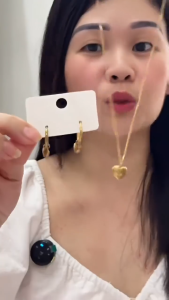 2pcs Korean Fashion Minimalist Love Heart Stainless Steel Necklace And Earrings Set Jewelry Set