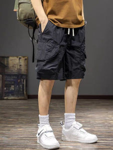 Summer Outdoor Quick Dry Thin Workwear Shorts Casual Loose Fit Five-Quarter Pants Straight Leg Elastic Waistband Polyester Fiber