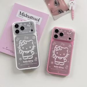 Sanrio | Cute Cartoon Pink Silver Bottom Star Hello Kitty iPhone Case for IPhone 15 16 17 Pro Max Shockproof Camera Protective Back Cover