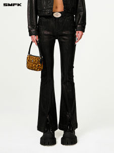 SMFK | Wax Coated Denim Flared Trousers