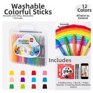 deli | Washable Non-Messy Safe 48 Colors Rotating Oil Pastels