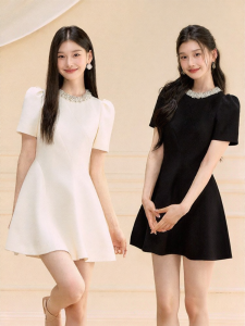 oshea | Đầm Ngắn Dáng A Phong Cách Audrey Hepburn Tay Bồng Elegance