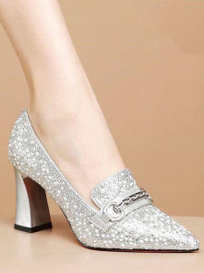 น่าทึ่ง รองเท้าแต่งงานสีเงินสําหรับผู้หญิงส้นหนาสบายแฟชั่นรองเท้าเดียว สไตล์ฝรั่งเศส ฤดูใบไม้ผลิ ฤดูใบไม้ร่วง ขนาดเล็ก