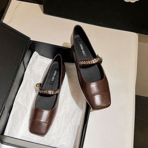 French Vintage Mary Jane Flat Womens Shoes Low Cut Autumn Winter Fashion Square Head Plain Bottom Elegance Evening Shoes