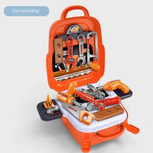 Pretend Play kids toys Simulation Toolbox for reparing Set with Backpack Electric Drill Toddler Childrens Screw Repair Tool Set for Childrens toy boy girl gift