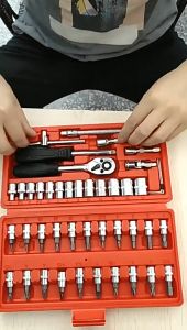 กล่องประแจบล็อก 46 ชิ้น ขนาด 1/4 2 หุน สีแดง รับประกันความคุ้มค่า 100%