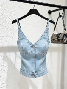 Retro Slimming Blue Denim Suspender Vest Women