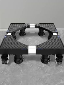 【All black All Steel】Washing Machine Stand with Wheels Mobile Refrigerator Bracket Stainless Steel Washing Machine Stand Ref Stand Heavy Duty Metal With Wheel 500KG Adjustable Bracket Stand Refrigerator Rack Stand Bracket Heavy Equipment