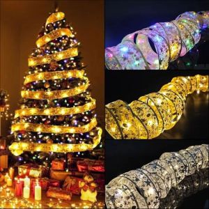 2M Christmas Tree Ribbon LED Lights / Christmas Ribbon Fairy Light Christmas Decoration / DIY Bows String Light Xmas Tree Ornaments / Christmas New Year Wedding Party Decor