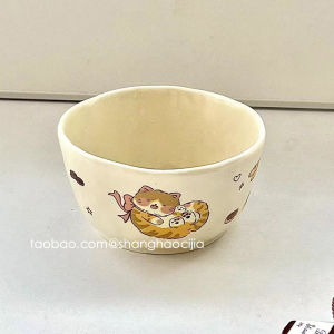 Cute Bear Ceramic Bowl for Kids Breakfast Wheat Flakes Yogurt Bowl Rice Eating Small Bowl Cartoon Animation Underglaze Color