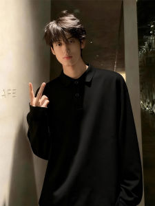 Áo Thun Polo Cổ Polo Dài Tay Màu Đen Phong Cách Mỹ Dành Cho Nam Mùa Thu Áo Lót Cổ Polo Chất Liệu Polyester Dáng Rộng Thường Ngày