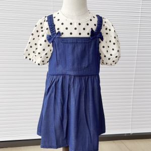 PRINCESS KESLI 1-7 Years Girls Denim Polkadot Dress Baju Anak Perempuan For Kids Clothing