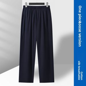 TIANJIANG | Summer Lightweight Cotton Silk Mens Pants Loose Waist Elderly Loose Sleep Pants