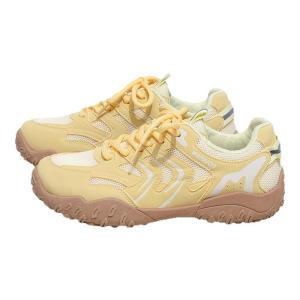 Warrior | Womens Breathable Mesh Sports Shoes Yellow Outdoor Hiking Mountain Climbing Dad Shoes Casual Style Round Toe Low Heel