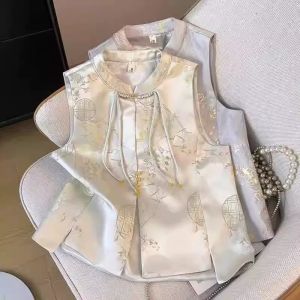 PAZHAOLANG | Plus Size Summer New Chinese Style Satin Vest With Frog Buttons