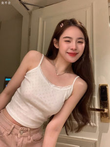 Áo Vest Cotton Nguyên Chất Màu Trắng Viền Ren Mùa Hè Mới Hở Vai Ôm Vừa Vặn Ngắn Mặc Ngoài Trời Cho Nữ