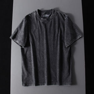 Washed Cotton Vintage T-Shirt Loose Fit Short Sleeve round Neck Basic Style Casual Wear Summer Fashion Street Style T-Shirt