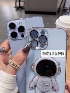 Cute Astronaut Fold Holder Phone Case for Google Pixel 8 9 10 Pro XL 10A 9A 8A 7A Luxury Plating Silicone Soft Shockproof Cover