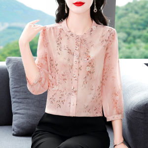 DAIXIANGFEIZI | Áo Chiffon Hoa Văn 3/4 T Tay Mùa Xuân Thu