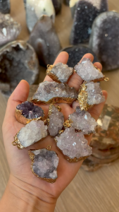Natural Brazilian Amethyst Crystal Pendant | Gold Edge Freeform | Light Purple February Birthstone
