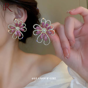 Frascati Korea New Design Fashion Gold Plated Exquisite Zircon Crystal Double Flower Stud Earrings Elegant Women Wedding Party Luxury Jewelry Gift