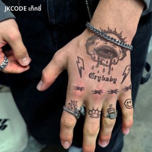 รอยสักลายมือผู้ชายแบบสมุนไพรสไตล์เรโทรร็อก - ลายกราฟฟิตี้พายุฝนฟ้าคะนอง - ลายฟ้าผ่า ถ้วยกาแฟ ลายอุ้งเท้าแมว ใช้ได้ทั้งผู้ชายและผู้หญิง ลายสักแปลกใหม่และน่ารัก สไตล์อัศวินร็อกเท่ๆ รอยสักชั่วคราวสำหรับแขนและขาผู้ชาย กันน้ำและติดทนนาน