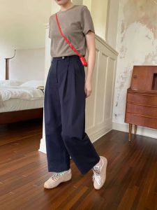 Carmen 2161-1 High Waist Straight Leg Nine Loose Casual Pants Women Spring 2025 Wide Leg Pants Versatile Slimming Korean Style