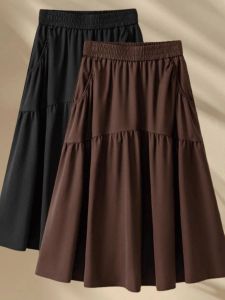 Summer High Waist A-Line Skirt Womens Midi Length Pocket Detail Fashionable Slimming Skirts Premium Quality Half-length