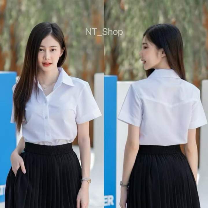 👑เสื้อนักศึกษาหญิงเข้ารูปถูกระเบียบ•หลังสามเหลี่ยม•หลังว่าง•หลังมีสาบ ...
