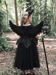 Black Witch Dress For Girls Luxury Lace Frocks Kids Halloween Carnival Birthday Cosplay Costumes Dark Theme Role Playing Outfits