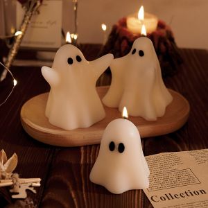 1pc Halloween Ghost Scented Candle Spooky White Ghost Shape Candles with Long-Lasting Fragrance for Halloween Party Decorations