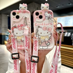 Cute Cartoon Kitty Cat Birthday Creamy Soft Phone Case Full Cover Shockproof Crossbody Strap for VIVO Y36 Y33s Y31s Y30 Y52s
