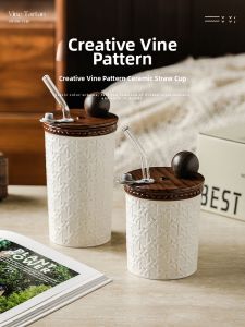 Mr.Snail | Ceramic Straw Cup Large Capacity Portable Mug with Lid