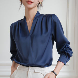 YAOMUHUA | Commuter V-Neck Long Sleeve Satin Shirt