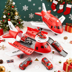 Christmas Gift! Transforming Inertia Plane Model with Storage - 3 Toy Cars + 1 Mini Plane Included Color Box Packaging