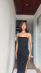 CLOTHINGHUB WHITE STRAPPY DRESS KNITTED MAXI FITTED DRESS WITH SLIT