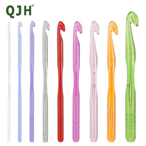 QJH 9Pcs/Set Multi-Coloured Crystal Clear Plastic Crochet Hooks Ergonomic Resin Crochet Hook - Crochet Enthusiast 3mm - 12mm