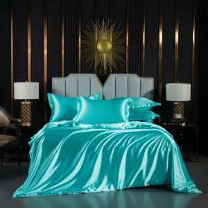 Pure Color  Silk Four-Piece Set Double-Sided Real Silk Tianli Duvet Cover Bed Sheet Bed Cap Silk Satin Pillowcase Bedding
