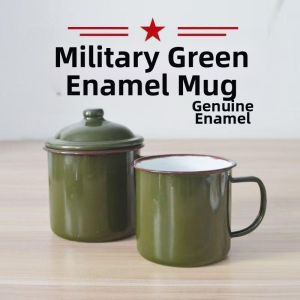 MUDIAN | Classic Green Enamel Mug With Lid