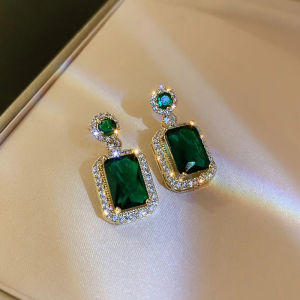 Huitan Full Bling Iced Out Blue/Green Cubic Zirconia Earrings Women for Wedding Gorgeous Dangle Earrings Party Fashion Jewelry
